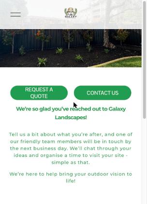 The Request a Quote button on the Galaxy Landscapes site