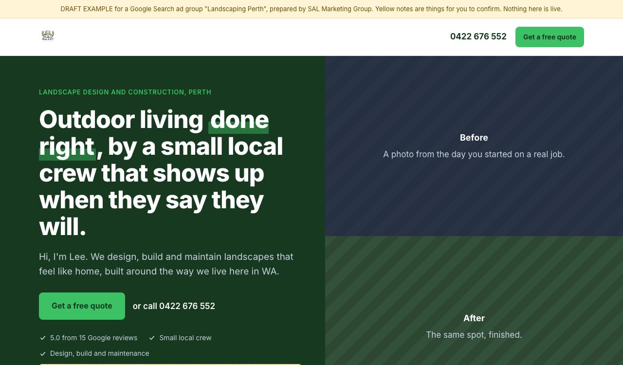 Preview of the Landscaping Perth landing page